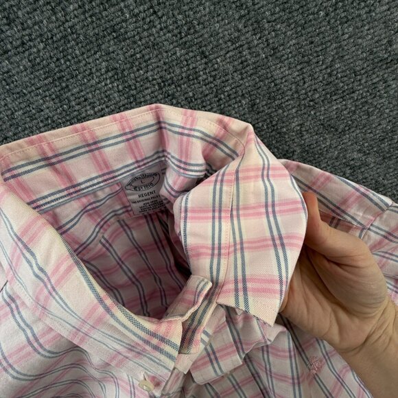 Brooks Brothers Non Iron Button Up Shirt Men Pink Blue Plaid Large Supima ** - Picture 14 of 14